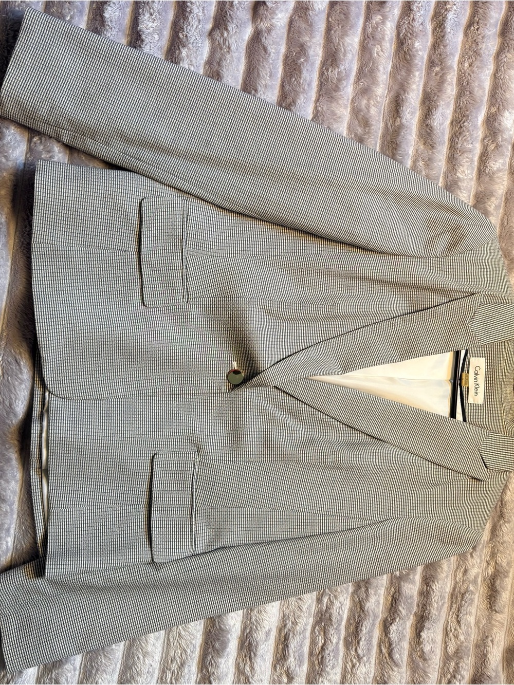Calvin Klein Men's Houndstooth Single-Button Blazer - Gray and Black